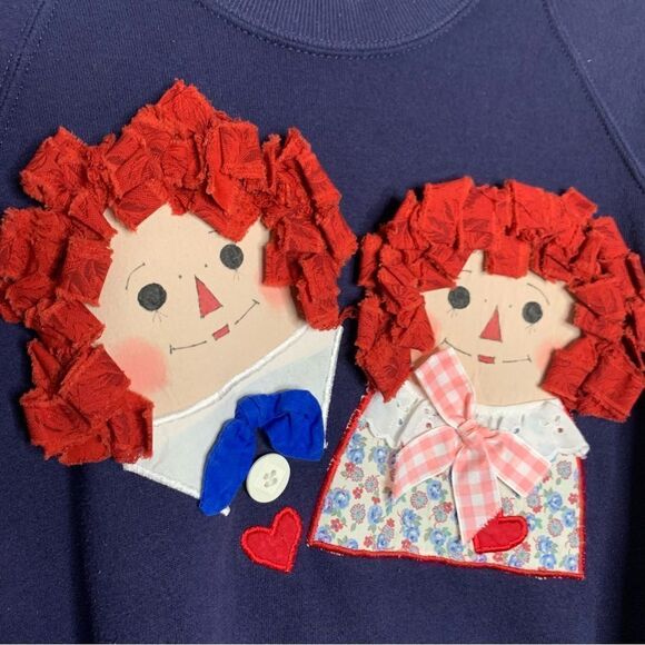 Vintage jerzees raggedy Ann & Andy pullover sweater navy - Picture 2 of 8